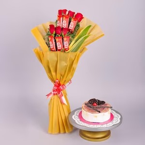 Rose N Chocolate Bouquet With Butterscotch Cake